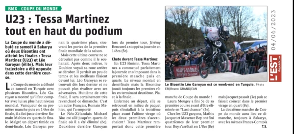 [BMX - Coupe du Monde] U23 : Tessa Martinez tout en haut du podium